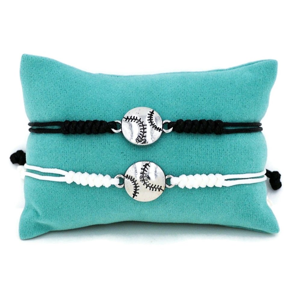 Baseball Softball Bracelets Adjustable Braided Cord 5 to 9 Inches Set of 2